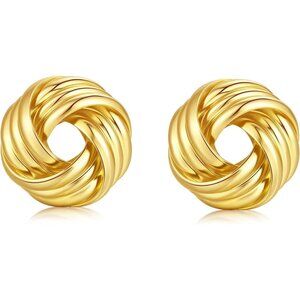 Women's Chunky Knot 14k Gold Plated Lightweight Trendy Gold Jewelry Earrings
